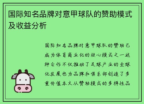 国际知名品牌对意甲球队的赞助模式及收益分析